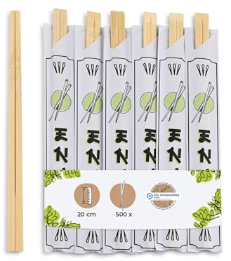 BIOZOYG Bambus Essstäbchen 20 cm einzeln verpackt Naturprodukt biologisch abbaubar hygienisch verpackt in Papierhülle I Holzstäbchen Asia I Sushistäbchen Set Chopsticks Wood 500 Stück