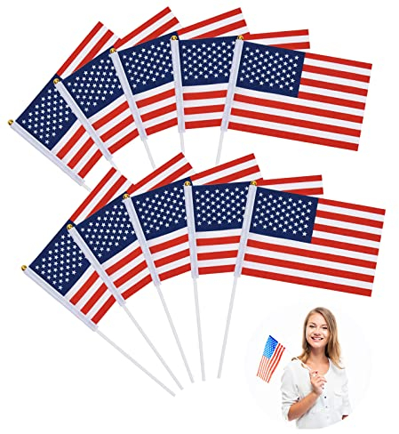Lot de 10 drapeaux américains avec drapeau américain et étoiles et rayures 14 x 21 cm