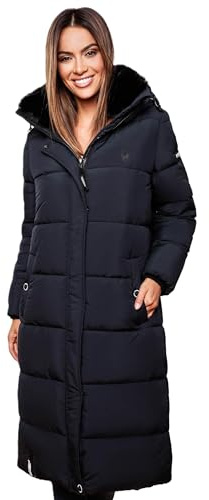 MARIKOO Damen Winter Steppjacke Lang B936 [B936-Relizi-Navy-Gr.M]
