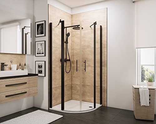Schulte cabine accès d'angle arrondie 90 x 90 x 192cm, profilé noir, 2 battants autolevants, verre de sécurité 5mm transparent antical, largeur d'accès 69 cm, réglage 87.0-90.3 sur receveur