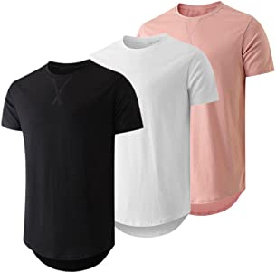 JMIERR Mens 3 Pack Crewneck T Shirts,L, Black/White/Pink