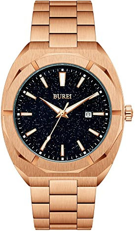 BUREI Herren Quarzuhr Analog Datum Uhr mit Edelstahlband Wasserdicht Klassische Uhren für Männer