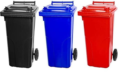 PROREGAL SuperSparSet 3x 2-Rad-Mülltonne MGB | HDPE-Kunststoff | 120 Liter Grau/Schwarz & Blau & Rot| Mülltonne, Müllgroßbehälter, Mülleimer, Abfalltonne, Müllbehälter, Universaltonne