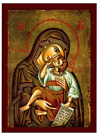 TANYANG Der Therapeut Jungfrau Maria Und Jesus Ikone Panagia Mutter Gottes Byzantinisch-Orthodoxe Religiöse Leinwand Wandkunst Für Wohnzimmer Dekor 30X40Cm Kein Rahmen