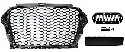 Kühlergrill Wabengrill hochglanz + Halter kompatibel für Audi A3 8V 12-16 nicht RS3 DM Autoteile 4025-H