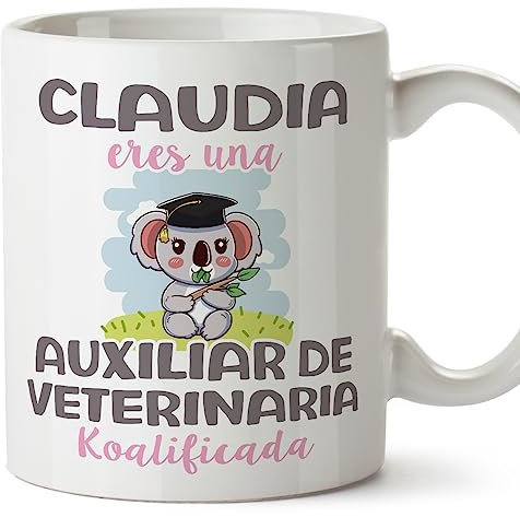 MUGFFINS Tazas Personalizadas para AUXILIAR DE VETERINARIA - En Español - Koalificados Personalizados - 11 oz / 330 ml - Regalo Personalizable original y divertido