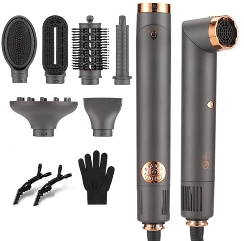 BESTBOMG Air Styler 6 in 1 Hairstyler Haartrockner Heißluftbürste, Lockenstab Multistyler Glättbürste Heißluft-Styler Styling und Trocknungssystem, Warmluftbürste Automatisch mit Aufsätzen