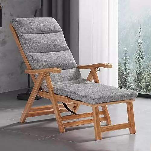 LEIYTFE Sedia A Sdraio in Legno Sedia Reclinabile da Giardino Schienale Regolabile, Sedia Sdraio Portatile per Anziani, Poltrona Pieghevole in bambù per Esterni (Color : Grey, Size : Log)
