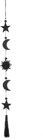 EBbels Mondphasen Girlande Wandbehang, Handgefertigte Mondphasen Boho Dekoration, Hölz Stern Sonnen Wanddekorationen Mit Metallketten, Wandanhänger Für Yoga, Meditation (Stern)