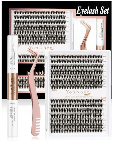 YOONOYA 280Pcs Wimpern Einzeln Set DIY 30D+40D Cluster Wimpern Set D Curl Individuelle Wimpern Extensions Wimpernverlängerung Volume Wimpernbüschel Wimpern zu Hause (Kit-30D+40D-9-15mm)