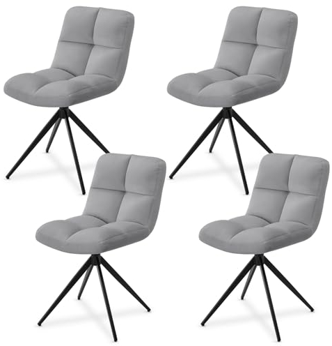 Juskys Drehstuhl Dallas 4er Set - Esszimmerstühle drehbar, Stoff Bezug - Stuhl bis 120 kg belastbar - Stühle Esszimmer, Esszimmerstuhl Samt Hellgrau
