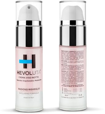 HEVOLUTA Strahlende Nacht-Gesichtscreme, Anti-Aging, feuchtigkeitsspendend, beruhigend, Anti-Falten, für reife und gestresste Haut, Bakuchiol & Melatonin, 100% Made in Italy