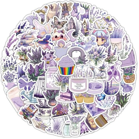 100Stück Lavendel Aufkleber für Kühlschrank,Laptop,Skateboard,Fahrrad,Stoßstange,Motorrad,Fahrrad,Auto,Pflanze Blumen Wasserdicht Aufkleber,Erwachsene Mädchen Geschenk,Niedliche Vinyl Decal