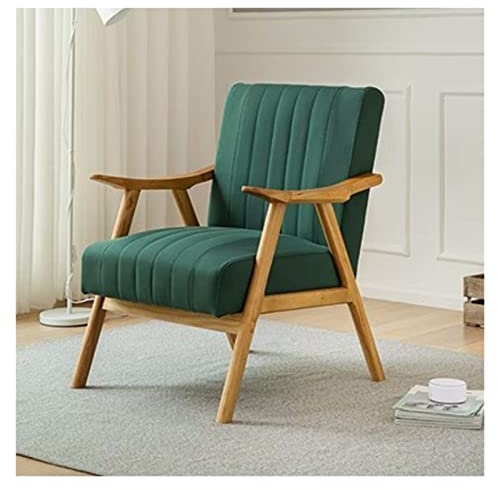 Mid-Century Modern Akzentstuhl, bequemer gepolsterter Loungesessel, Stoff gepolsterter Lesesessel mit Armlehnen, weich gepolsterte Sessel mit Holzrahmen für das Wohnzimmer (Farbe: Grün)