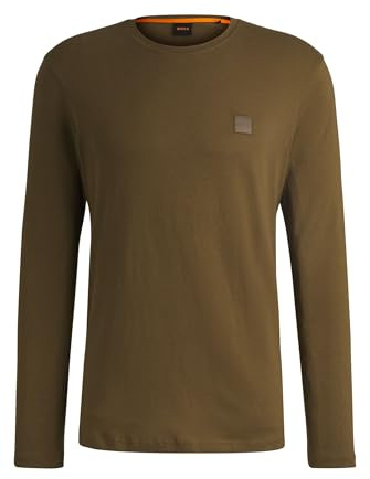 BOSS Herren Tacks Longsleeve aus Baumwolle mit Logo-Patch Hellgrün M