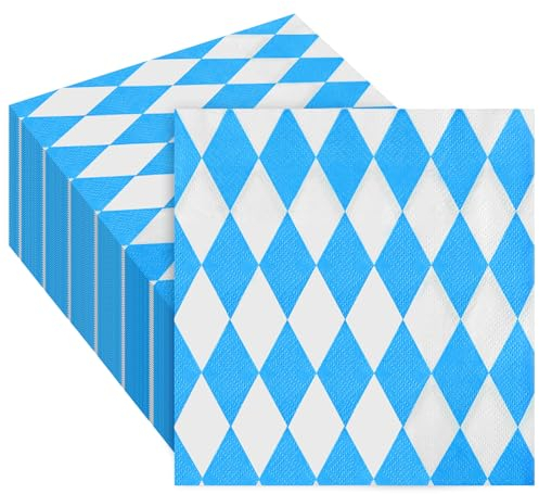 ASTARON 80 Stück Oktoberfest Servietten, 33 * 33cm Große Bayrische Deko für Münchner Oktoberfest, Einweg Papier-Servietten für Bierzelte, Tischdekoration, Wiesn