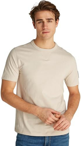 Calvin Klein Herren T-Shirt Kurzarm Regular Tee mit Logo-Badge, Beige (Oatmeal), M