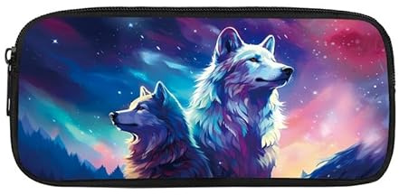 Kuiaobaty Federmäppchen mit großem Fassungsvermögen, Reißverschluss, Stifthalter, Schulbedarf, Aufbewahrungstasche, Stars Night Wolves, Schulranzen