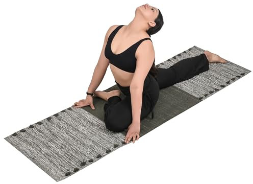 SILAK Herbal Yogamatte aus Bio-Baumwolle, umweltfreundlich, handgewebt, rutschfest, dick und bequem, 61 x 72 x 5 mm, für Heim-Fitness und Yoga (Jade und Jute)