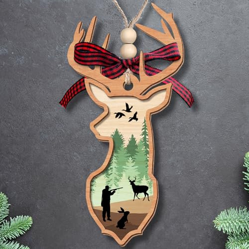 Hirschjagd Ornamente für Weihnachtsbaum - Jagd Christbaumschmuck, Jagd Ornamente für Weihnachtsbaum, Jagd Ornamente, Jagd Weihnachtsschmuck - Holz Hirsch Jagd Ornament 2024