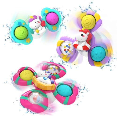 seveclotree 3Pcs Fidget Saugnapf Spinner Spielzeug für Bad Fenster Hochstühle Flugzeug Reise,Reisespielzeug Sensorische Spielzeug für Baby Mädchen