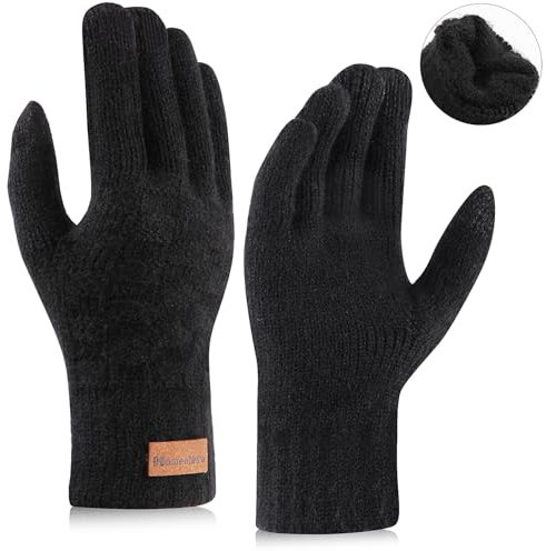 Homealexa Herren Winterhandschuhe mit Fleece gefüttert Thermo Handschuhe Wolle Strickhandschuhe mit Touchscreen Funktion Thermohandschuhe Winter Geschenk für Damen und Herren