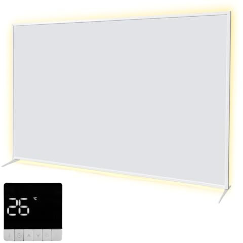 SHX Premium Infrarot Heizung mit WIFI 850W, 9-16 qm, Decken- oder Wandmontage, Standgerät, dimmbare Ambiente Beleuchtung, Fernbedienung, Fenstererkennung, LED Display, Carbon Crystal PET Oberfläche