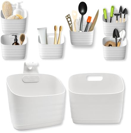 Generico Kit di 2 mensole doccia adatte a mille utilizzi, porta sapone bagno, porta spezie, organizer cucina e accessori bagno, bianche, lavabili in lavastoviglie, appese o a parete