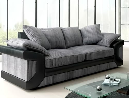 Dino Jumbo Cord Sofa Range -Elegant 3 Seater Sofas - Comfortable & Stylish Living Room Furniture (grey/black, 3 Seater)