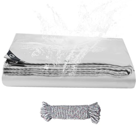 KJLEEN 2m x 3m Tarpaulin Waterproof Heavy Duty 440g/m² PVC Grey Tarp with Eyelets & 10m Rope, UV-Anti Outdoor Tarpaulin for Caravan Boat Truck Garden Furniture Chicken Run Cover Camping Ground Sheet