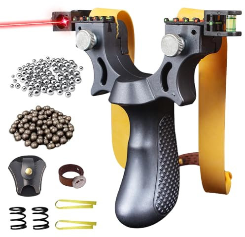 HIULLEN Steinschleuder Profi Für Jagd, Zwille Steinschleuder, Schleuder Set mit 2 Gummibändern 200 Tonkugeln 100 Stahlkugeln, Sport Outdoor Slingshot Katapult Gummi für Anfänger Profis