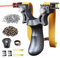 HIULLEN Steinschleuder Profi Für Jagd, Zwille Steinschleuder, Schleuder Set mit 2 Gummibändern 200 Tonkugeln 100 Stahlkugeln, Sport Outdoor Slingshot Katapult Gummi für Anfänger Profis