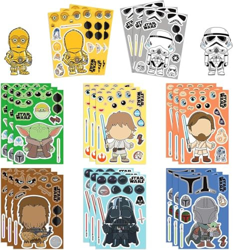 Film Star Wars Aufkleber für Kinder, 24 Blätter machen Sie Ihre eigenen Cartoon Film Aufkleber, machen ein Gesicht Aufkleber für Jugendliche, Klassenzimmer Belohnungen, Party-Zubehör (Movie Stars)