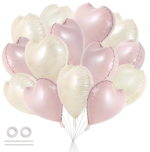 DecoGlee 30 Stück 45,7 cm Pastellrosa cremeweiße Herzballons Valentinstag Herzform Folie Mylar Ballons Dekoration für Valentinstag, Hochzeit, Brautparty, Jahrestag, Verlobung, Partyzubehör