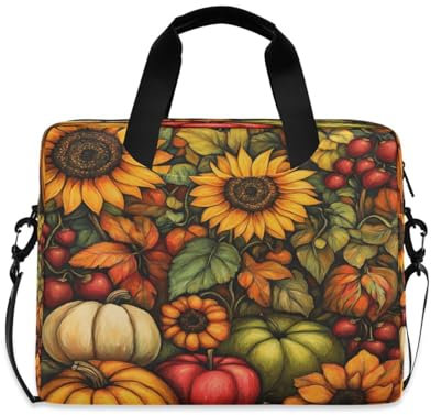 Quteprint Borsa per laptop da 15,6 pollici con girasole e mele e zucca, borsa per laptop da 15,6 pollici, borsa per computer resistente all'acqua, adatta per notebook da 14 a 16 pollici per uomini e
