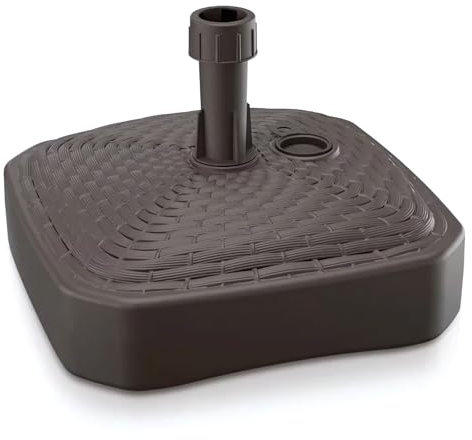 GARDENIX Base de Sombrilla Cuadrado marrón con Aspecto de ratán de plástico rellenable con Arena, Agua, Grava para jardín, Playa, terraza, Soporte para sombrilla, Soporte para sombrilla