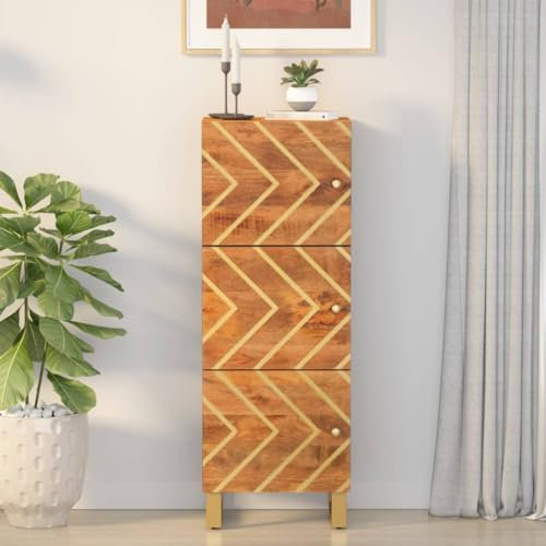 Snsowed Aparador Alto Madera Maciza Mango marrón y Negro 40x33,5x110 cm, Aparadores para Salon, Aparador Entrada Recibidor, Aparador Cocina, Vitrinas para Salon, Muebles Auxiliares - 356812