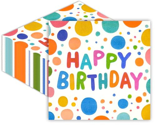 40 Stück Servietten Geburtstag,33x33cm Tischdeko Geburtstag Servietten Bunt Gepunkteter, Happy Birthday Servietten,für Junge Mädchen Geburtstag Party Feiern Deko