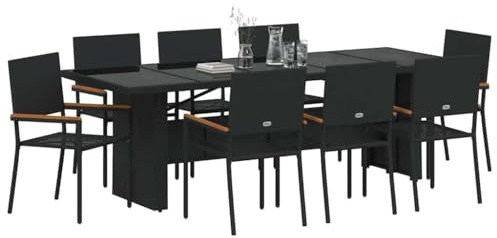 vidaXL Garden Dining Set 9 pcs Black Poly Rattan, Garden and Terrace, Modern Outdoor Dining Set, Stylish Rattan Furniture, Weatherproof Patio Gathering, Comfortable Seating