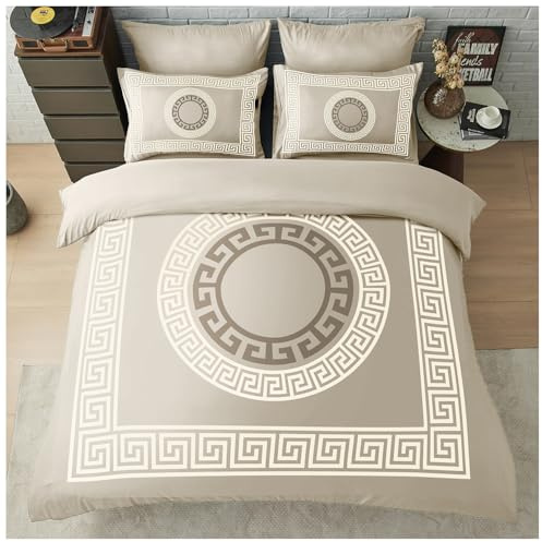 GC GAVENO CAVAILIA Greek King Size Duvet Cover Sets - Microfibre Geometric Bedding Sets with Pillowcases - Durable & Easy Care Quilt Covers - Soft Duvet Comforter Cover, Mink