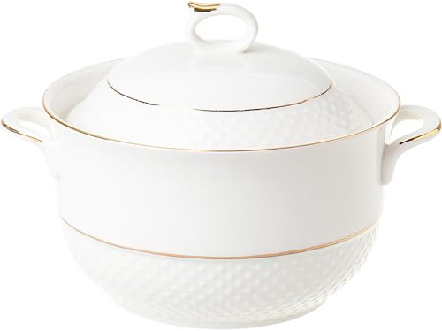 Zuppiera con coperchio, zuppiera in porcellana con cucchiaio, pentola in ceramica for la decorazione della cucina di casa e del ristorante(2000ml)