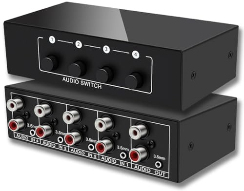 Bortivier 3,5 mm Aux + Cinch L/R Bidirektionaler Stereo-Audioschalter 4 Eingänge 1 Ausgang A/B Analoger Audio-Umschalter-Wahlschalter