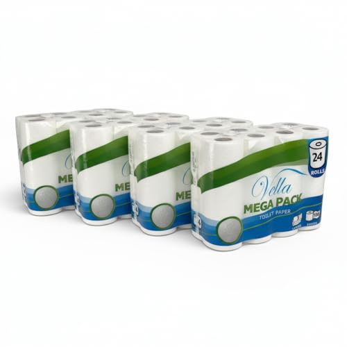 Vella Toilettenpapier 96 Rollen Megapack, 3-lagig, extra weich & saugstark, 150 Blatt pro Rolle, Zellstoff, parfümfrei
