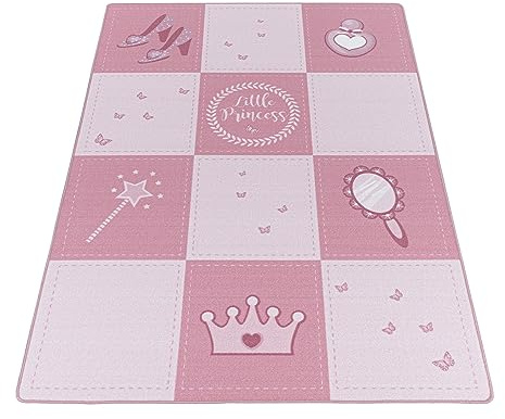 KADIMA DESIGN Spielteppich Prinzessin Märchen Pink 100x150 cm Schadstoffgeprüft Pflegeleicht Waschbar Strapazierfähig Langlebig Kinderzimmer Spielzimmer Fußbodenheizung geeignet | TRAUN