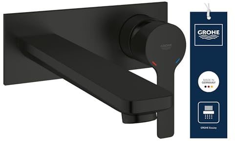 GROHE Lineare, Waschtischarmatur für die Wandmontage, wassersparend (2-Loch Wasserhahn für das Bad, 21cm lang, langlebige Oberfläche, Badarmatur ohne Unterputz Einbauset), mattschwarz, 234442431