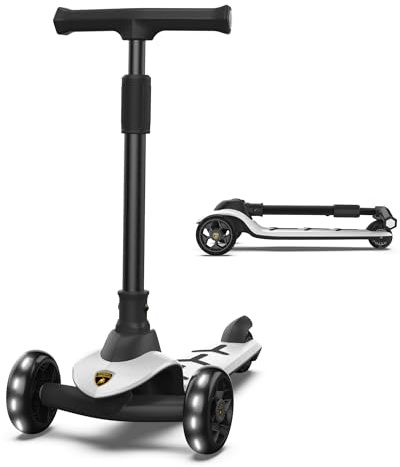 Lamborghini Kinder Roller Scooter ab 3 Jahren bis 50 kg - Tretroller mit 2 Lenkmodi, Leichter Aluminiumrahmen, PU-Leuchträdern, Hinterbremse, faltbar & höhenverstellbar