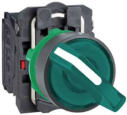 Schneider Electric Harmony XB5 – beleuchteter Wahlschalter, Kunststoff,Rastmechanismus, 1NO + 1NC,24V AC/DC,22 mm Halterung,XB5AK123B5,grün,Ø22mm, Harmony XB5,Green Plastic Illuminated Selector Switch