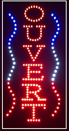 Enseigne lumineuse à LED OUVERT (vertical) Rouge/bleu/blanc 60x30x2.5cm