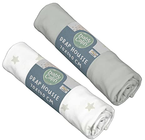 BabyCalin - 2er Set Spannbettlaken Grauer/Stern 70x140x17cm
