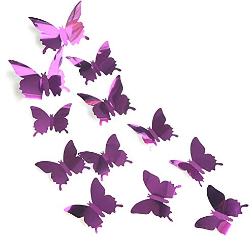 AKOAK 24 Stück 3D Spiegeleffekt Schmetterling Wandsticker Kunst Decor Decals für Zuhause oder Party Dekoration (lila)